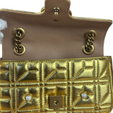 Gucci Gold GG Marmont Pearl Studded Mini Flap Bag