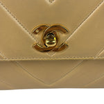 Chanel Vintage Beige Lambskin Chevron Coco Handle Flap Two-Way Bag 1991