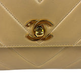 Chanel Vintage Beige Lambskin Chevron Coco Handle Flap Two-Way Bag 1991