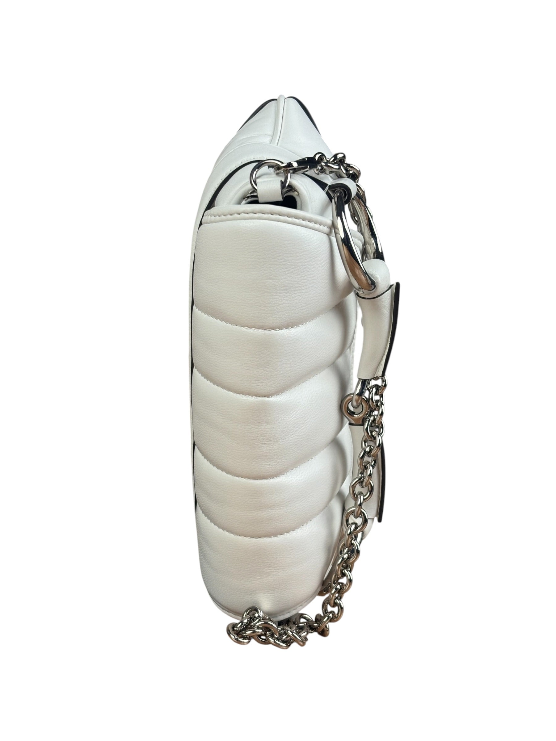 Gucci White Quilted Metelasse Leather Horsebit Chain Shoulder Bag