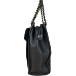 Chanel Black Leather Front Pocket Chain Tote 1998