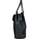 Chanel Black Leather Front Pocket Chain Tote 1998