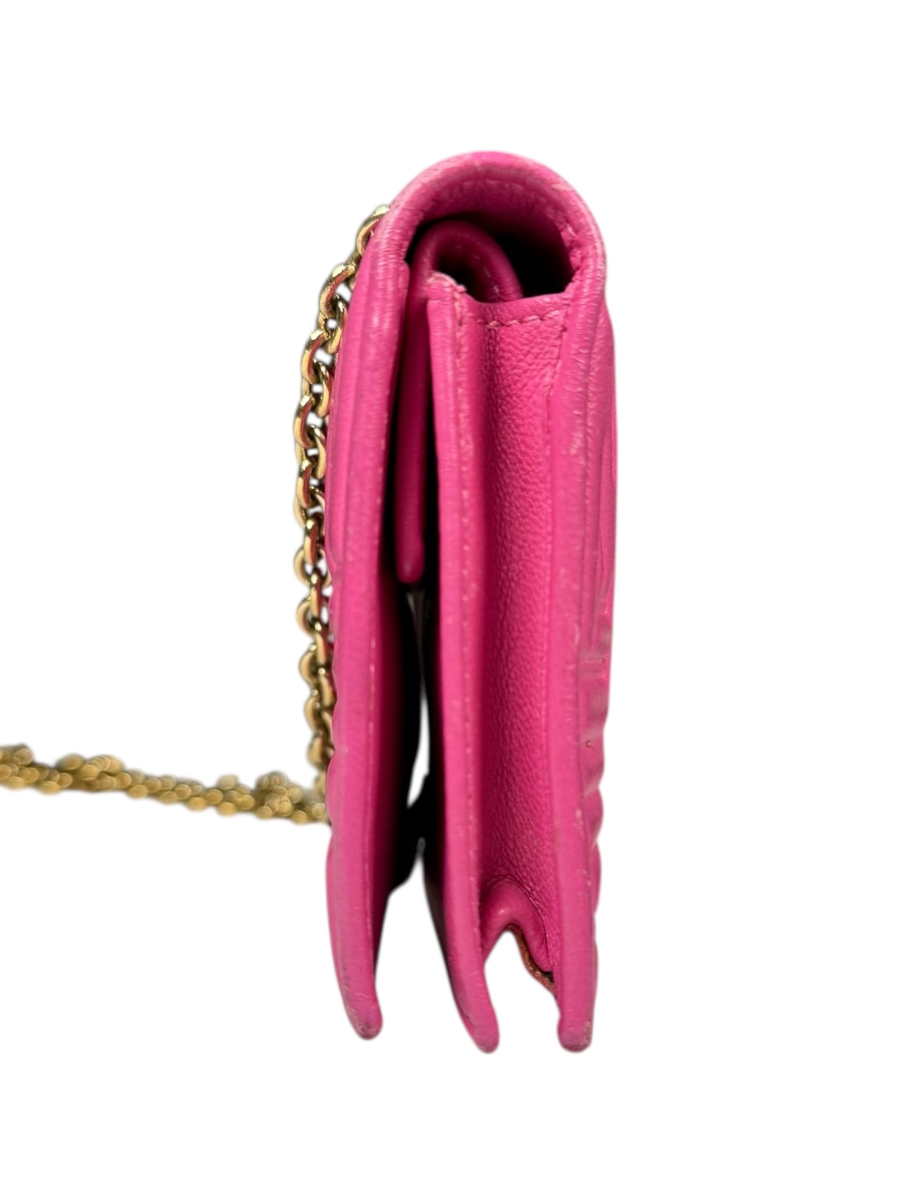 Fendi Roma Pink Leather Embossed Wallet on Chain