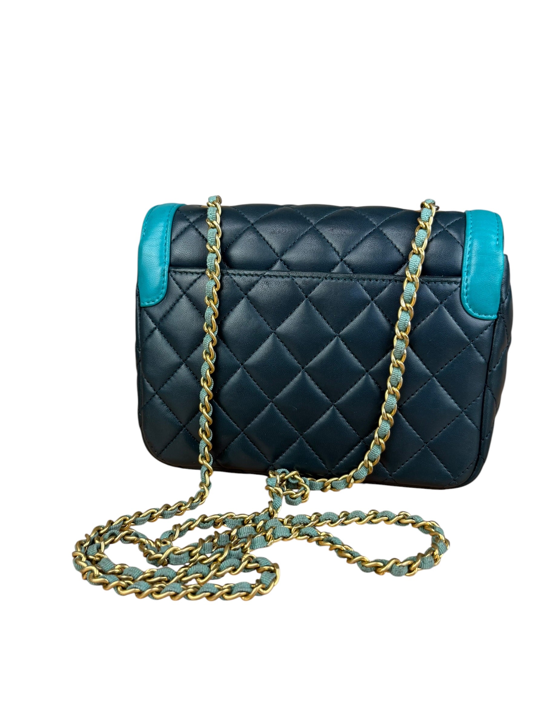 Chanel Quilted Mini Two-Tone Blue Day Flap Bag 2017