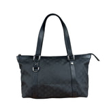 Gucci Black Leather Trim GG Canvas Abbey Zip Tote Bag