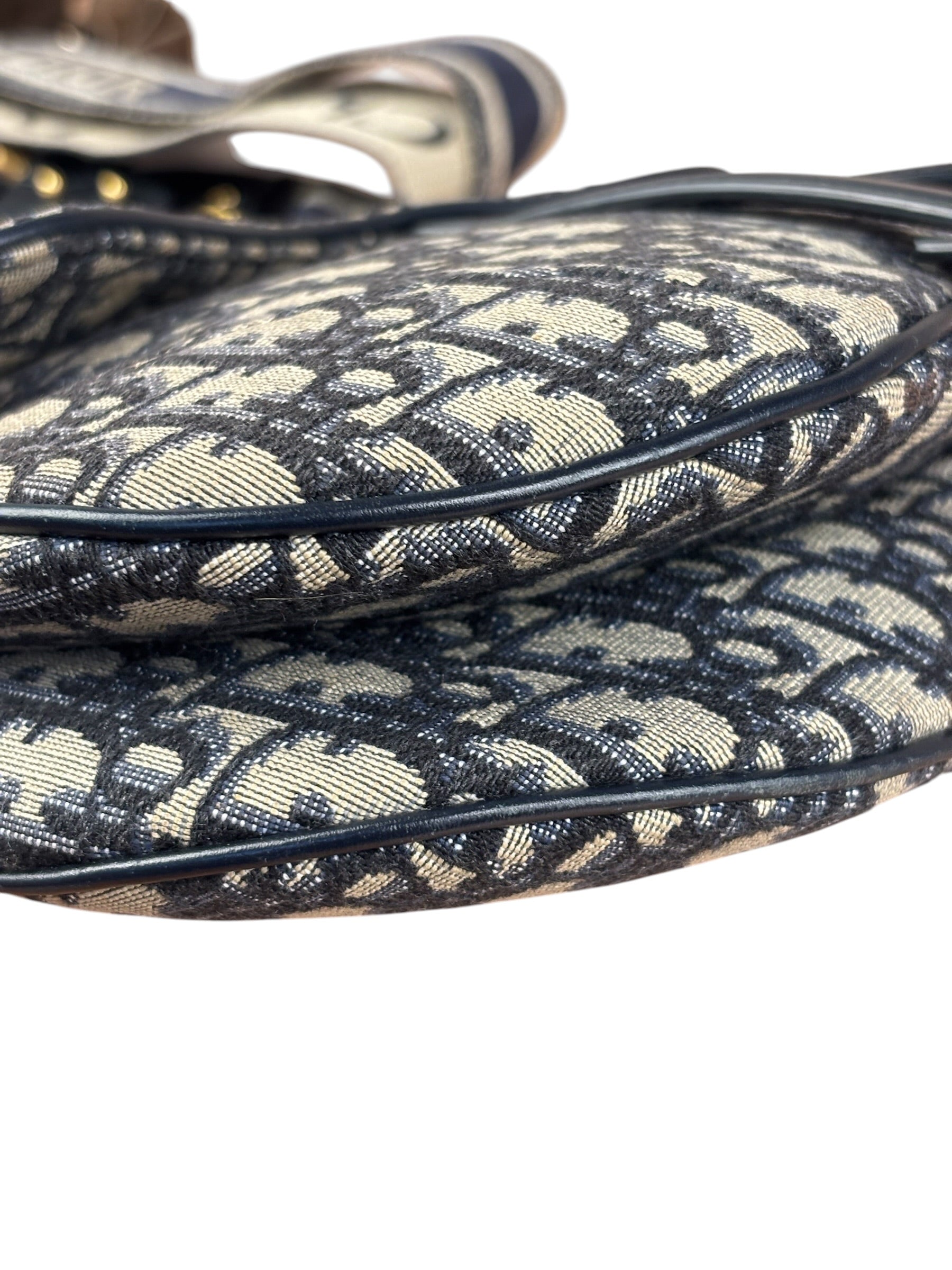 Christian Dior Navy Leather Trim Trotter Saddle Two-Way Bag