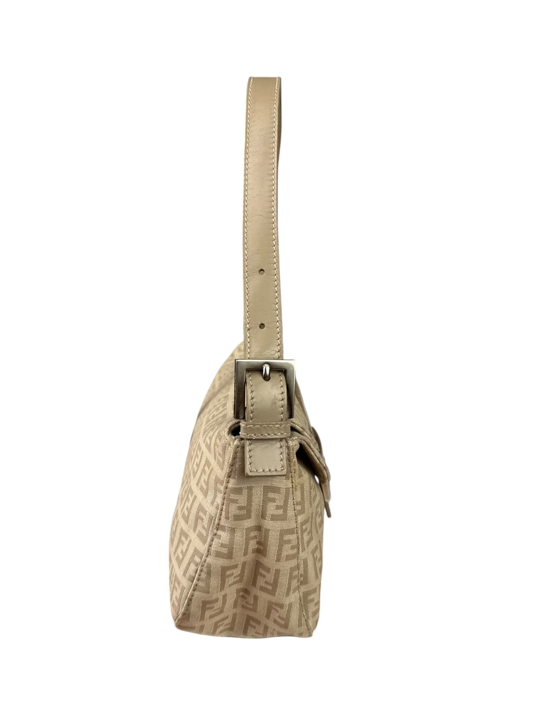 Fendi Grey Leather Trim Zucca Baguette