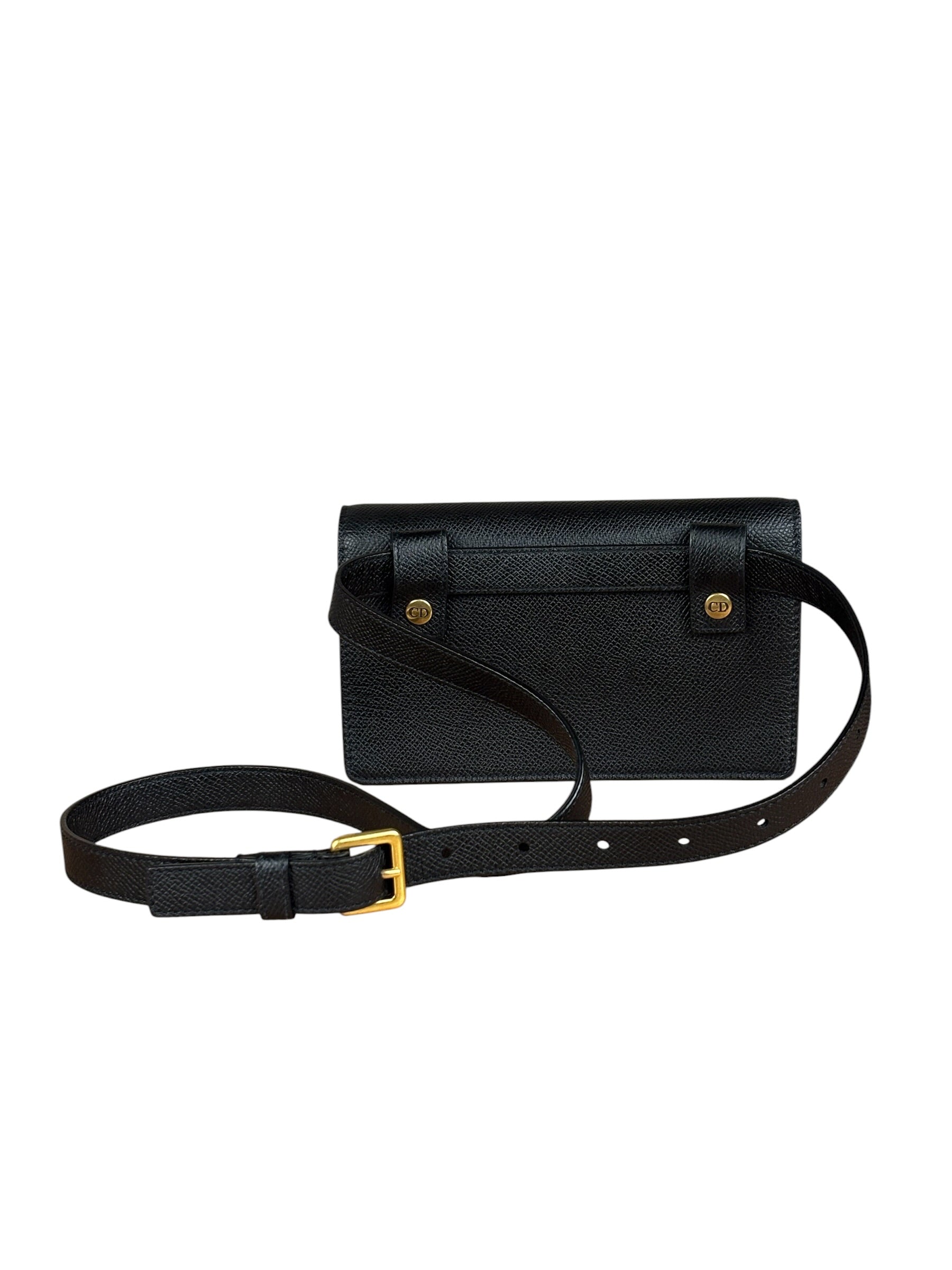Christian Dior Black Grained Leather Saddle Belt Bag
