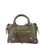 Balenciaga Gris Taupe Leather Mini Metallic Edge City Two-Way Bag