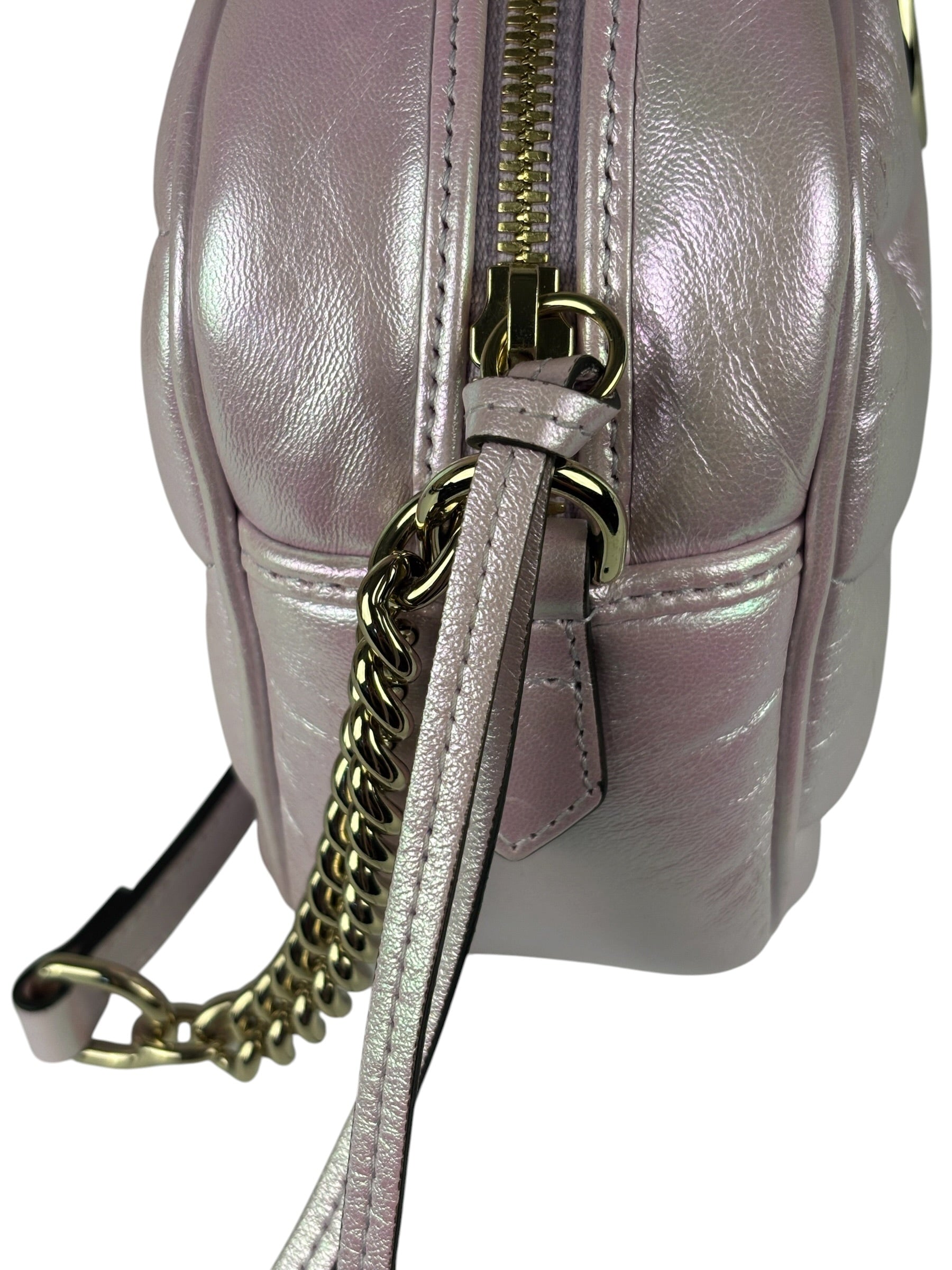 Gucci Iridescent Pink Nappa Chevron Small GG