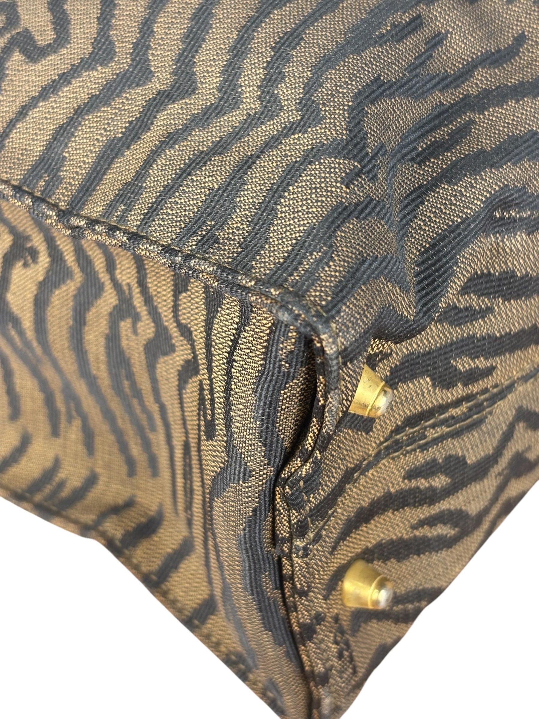 Fendi Vintage Brown Tiger Print Canvas Tote Bag