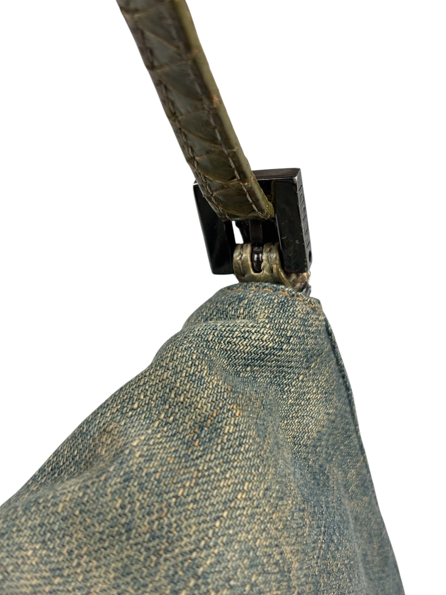 Fendi Denim/Snakeskin Trim Mini Baguette