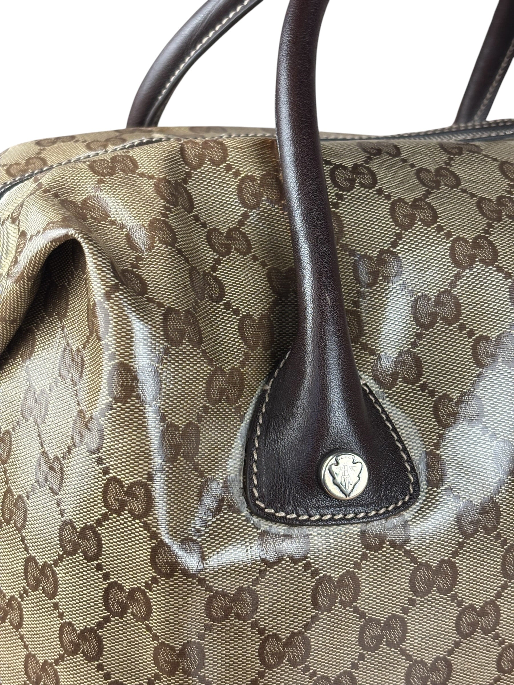 Gucci Vintage GG Coated Canvas Crystal Boston Handbag
