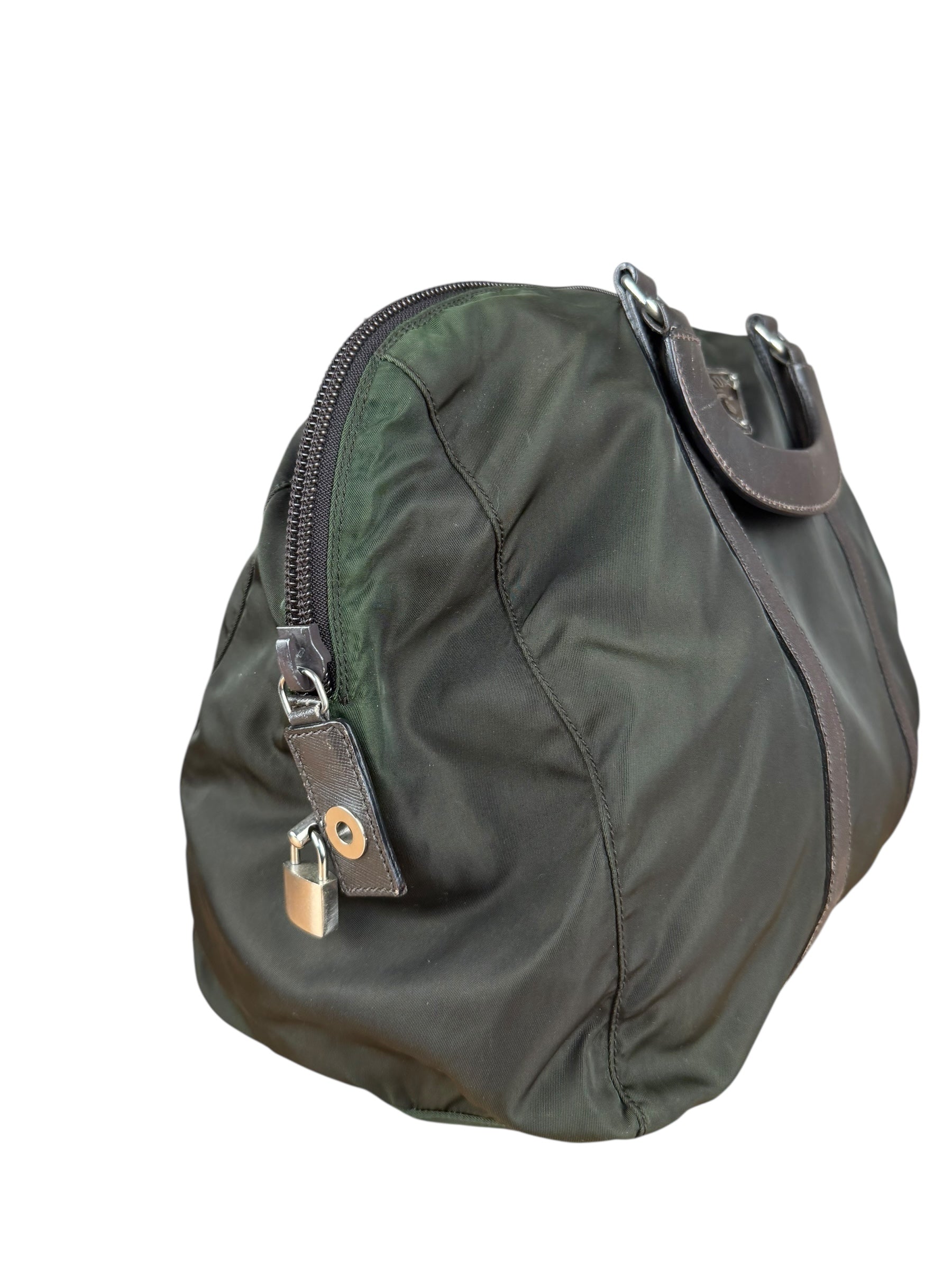 Prada Vintage Green Nylon Top Handle Bowler Bag