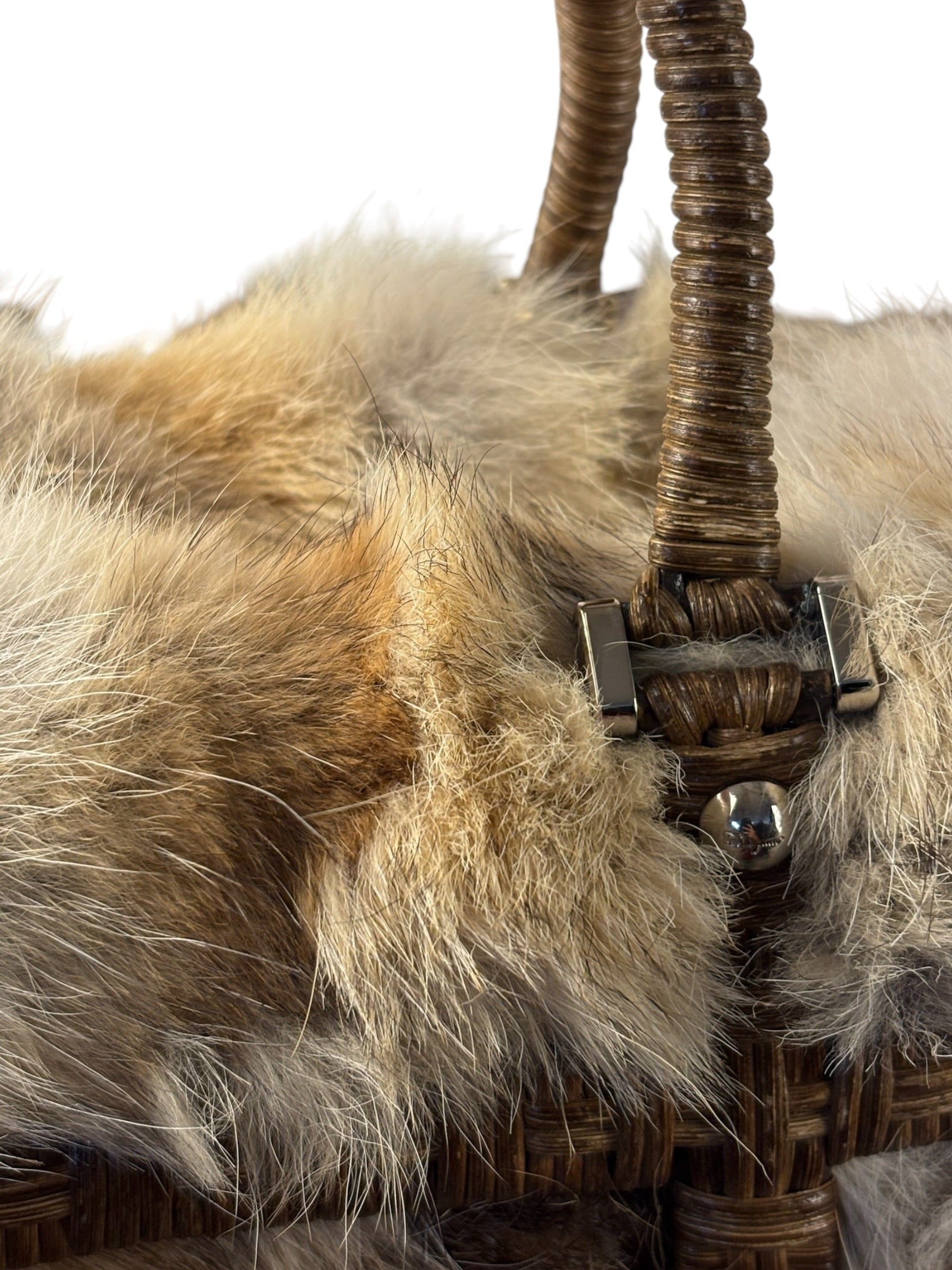Ferragamo Vintage Fur Rattan Top Handle Bag