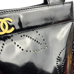 Chanel Black Patent Leather Perforated Camellia Tote Bag 2003