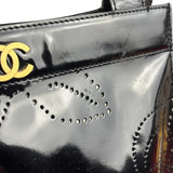 Chanel Black Patent Leather Perforated Camellia Tote Bag 2003