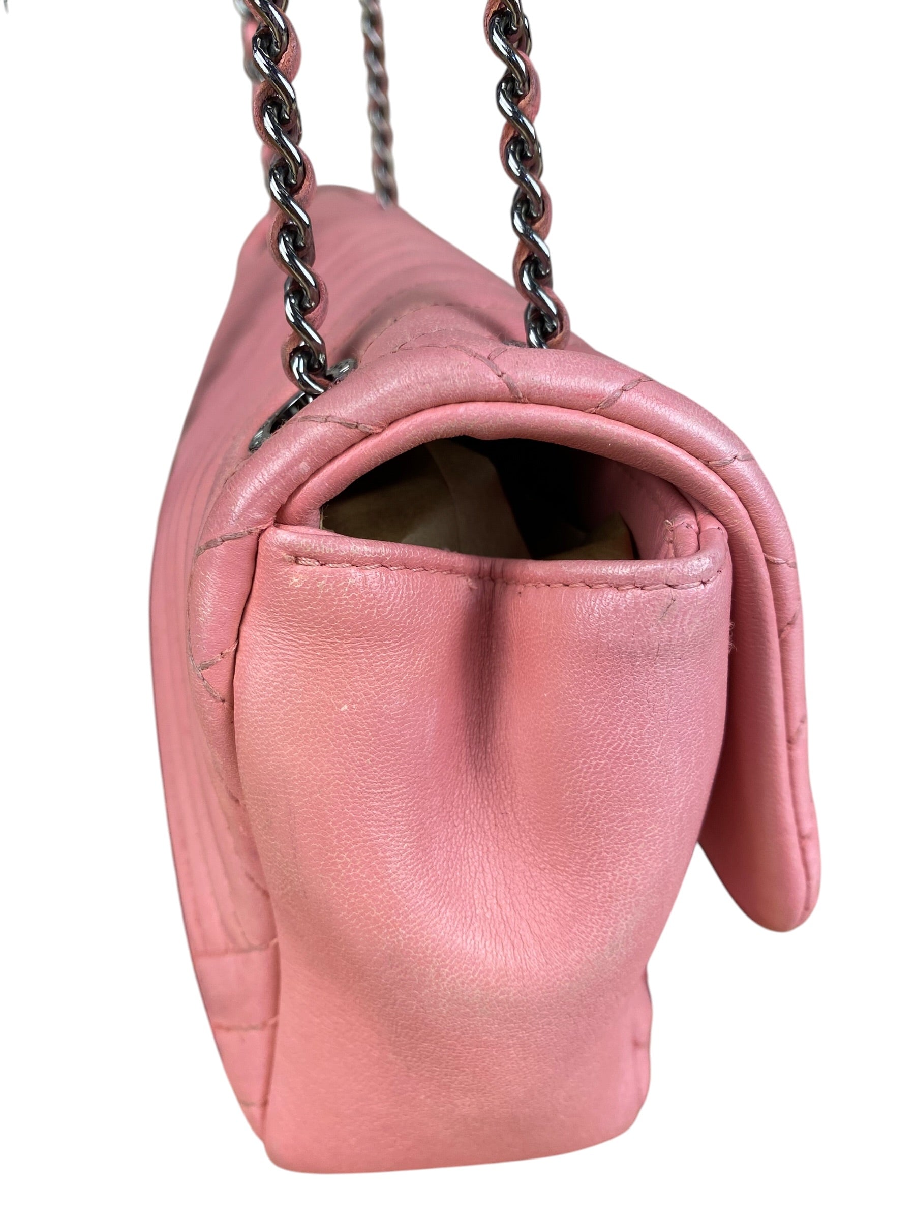 Chanel Pink Chevron Lambskin Flap Bag 2015