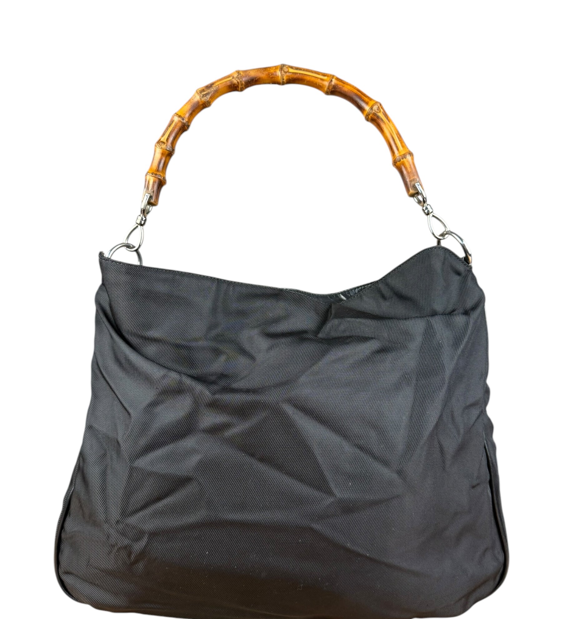 Gucci Vintage Black Canvas Bamboo Handle Bag