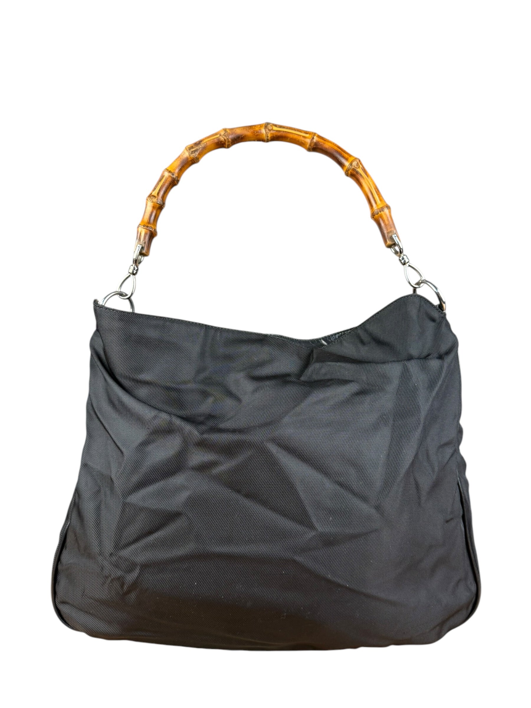 Gucci Vintage Black Canvas Bamboo Handle Bag