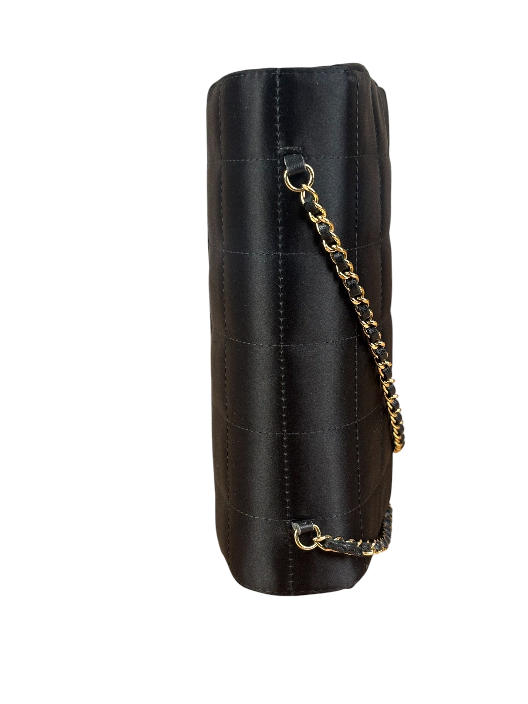 Chanel Black Satin Chocolate Bar Mini Chain Flap Bag 2010