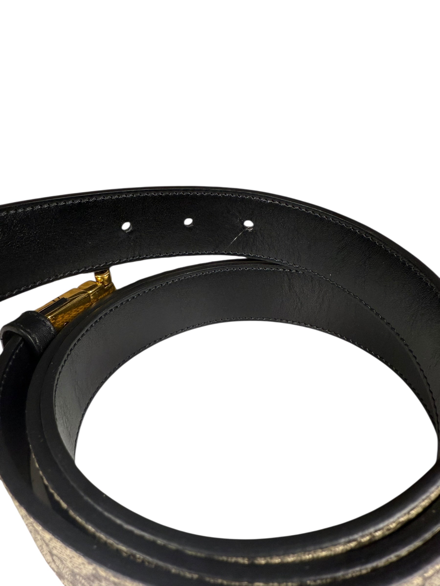 Gucci Belt Reversible GG Supreme/Black Gold Toned Hardware