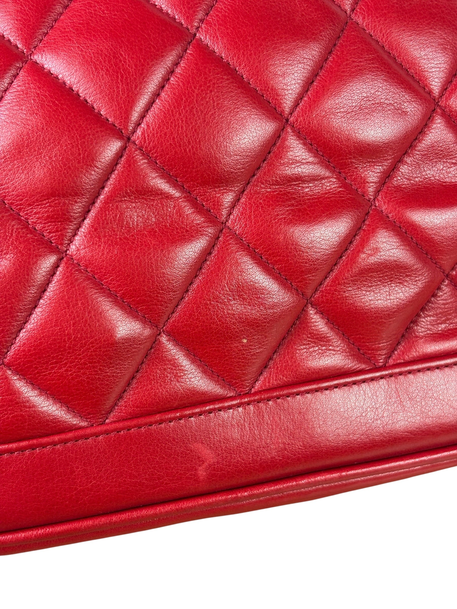 Chanel Vintage Red Quilted Lambskin Shoulder Bag 1989
