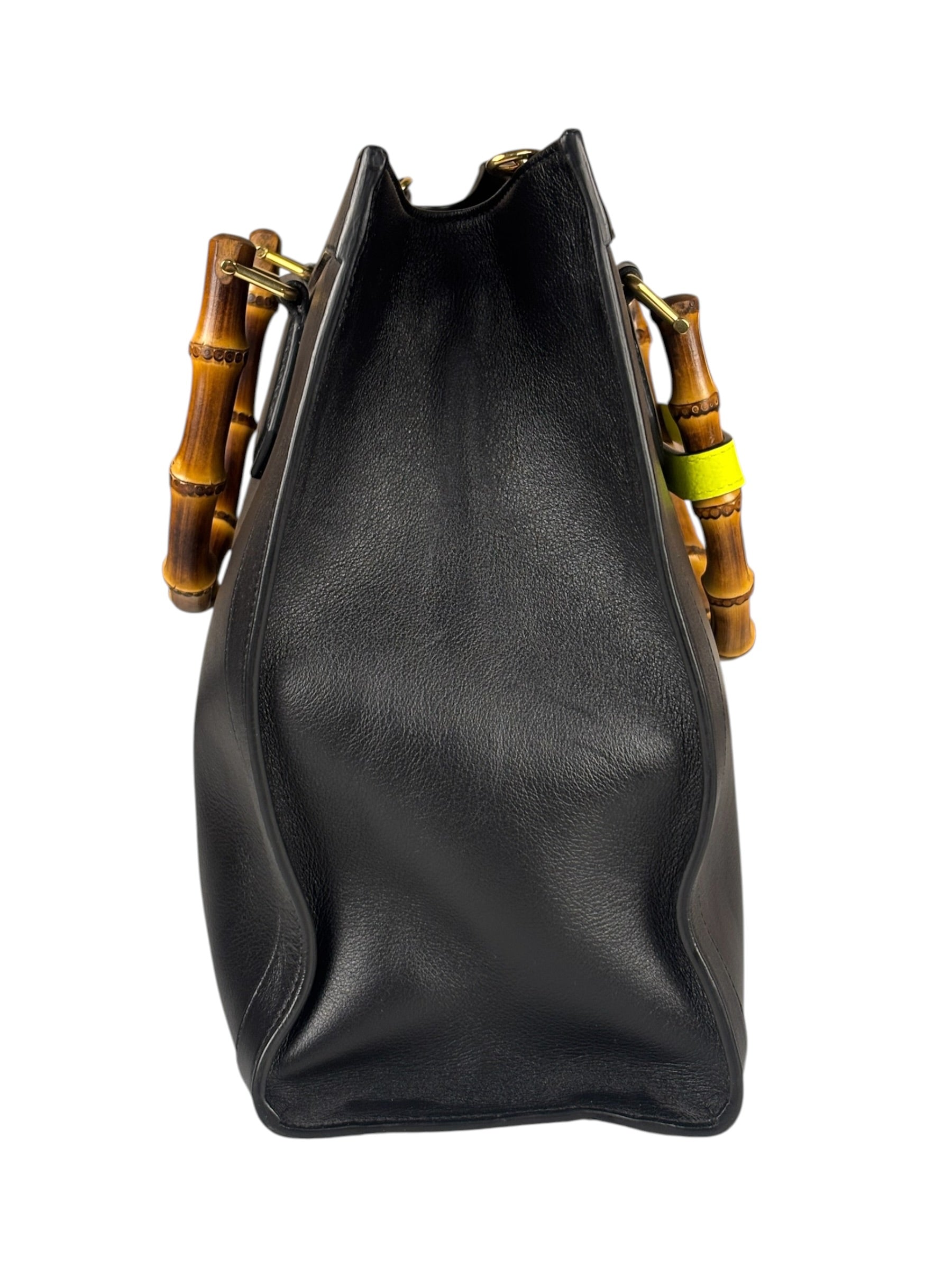 Gucci Black Leather Bamboo Diana 2Way Tote Bag