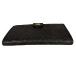 Chanel Vintage Dark Brown Leather Quilted CC Long Wallet