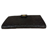 Chanel Vintage Dark Brown Leather Quilted CC Long Wallet