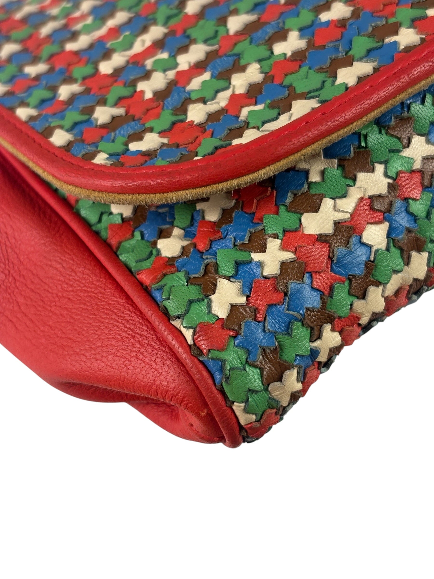 Fendi Colorblock Leather Woven Shoulder Bag