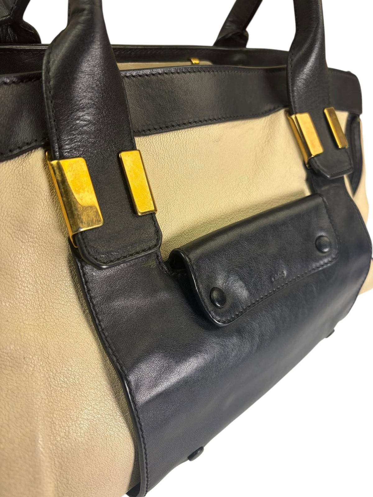 Chloe Black/Cream Leather Alice Top Handle Bag