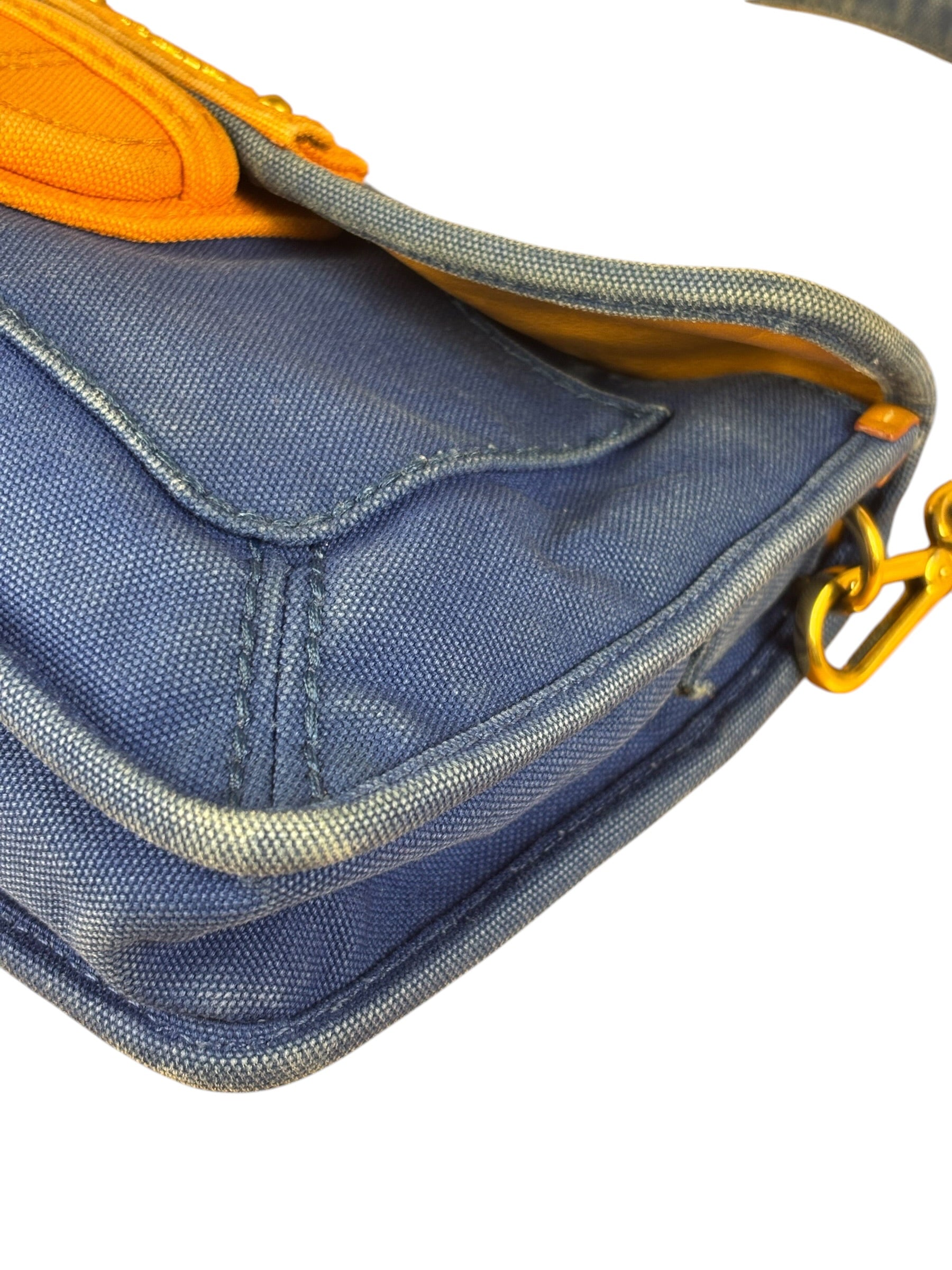 Prada Vintage Cobalt Blue Canvas Flap Shoulder Bag