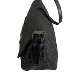 Fendi Black Leather Trim Zucca Baguette