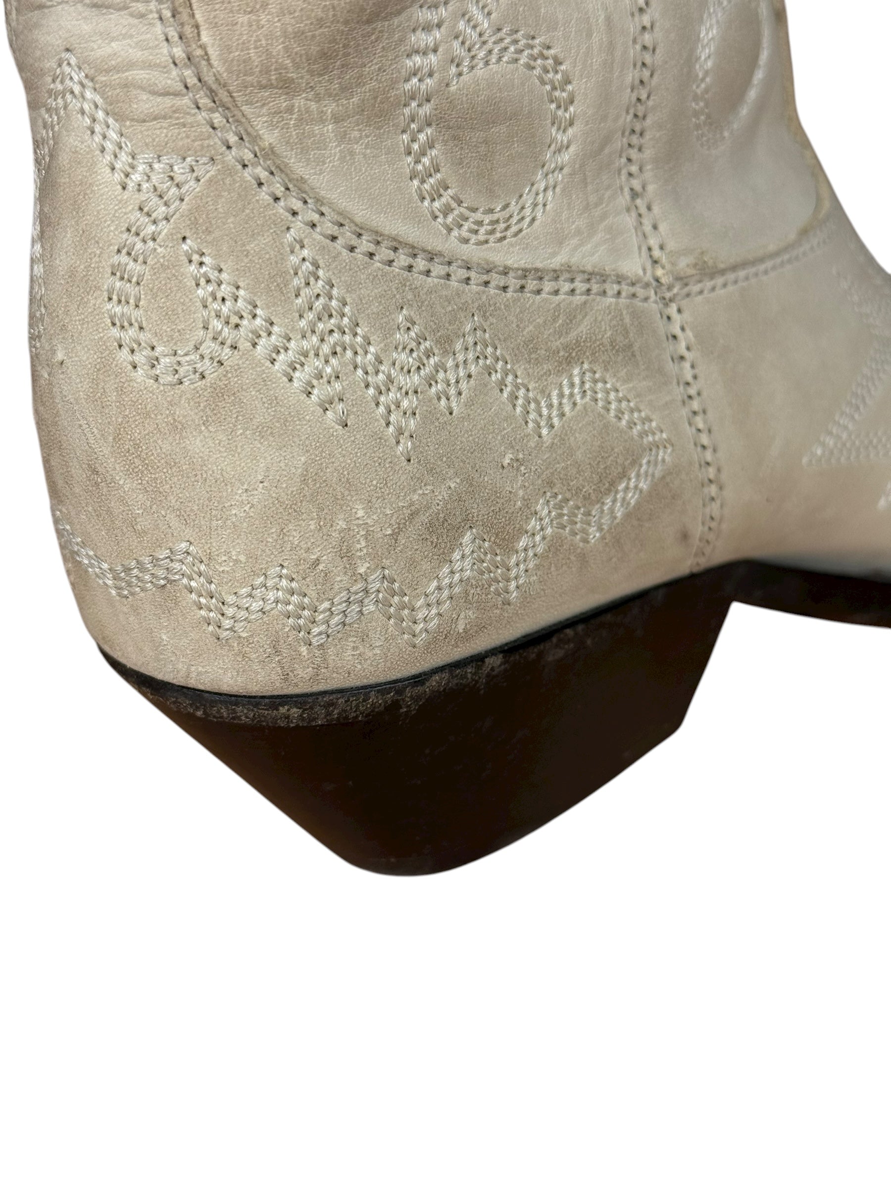 Isabel Marant White Distress Leather Western Boots