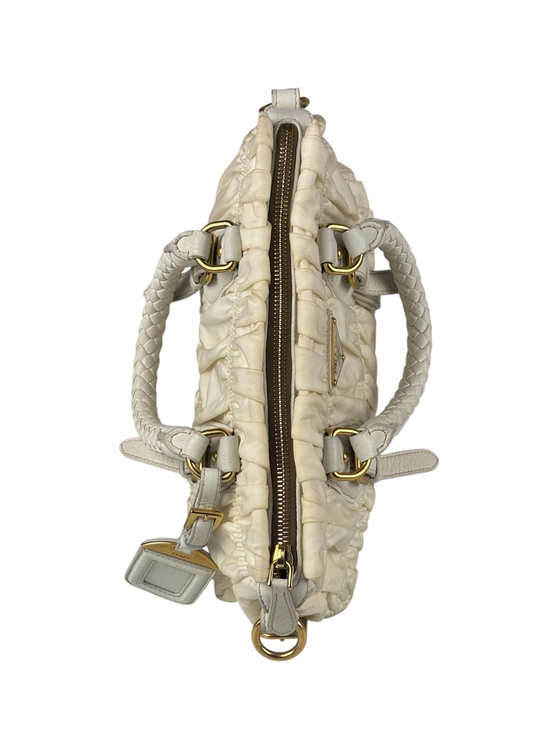 Prada Y2K Ivory Gaufre Nylon Woven Leather 2Way Mini Handbag