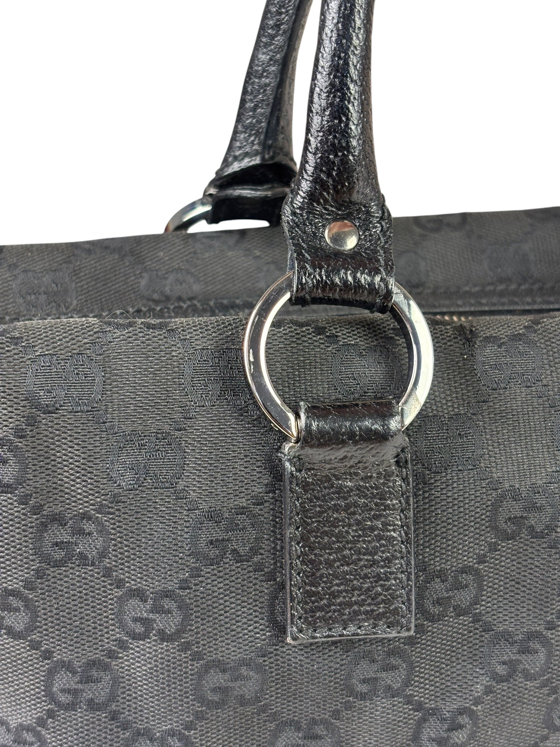 Gucci Black Leather Trim GG Top Handle Bag