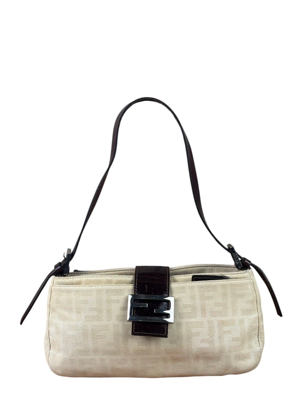 Fendi Cream Zucca Canvas Baguette Shoulder Bag