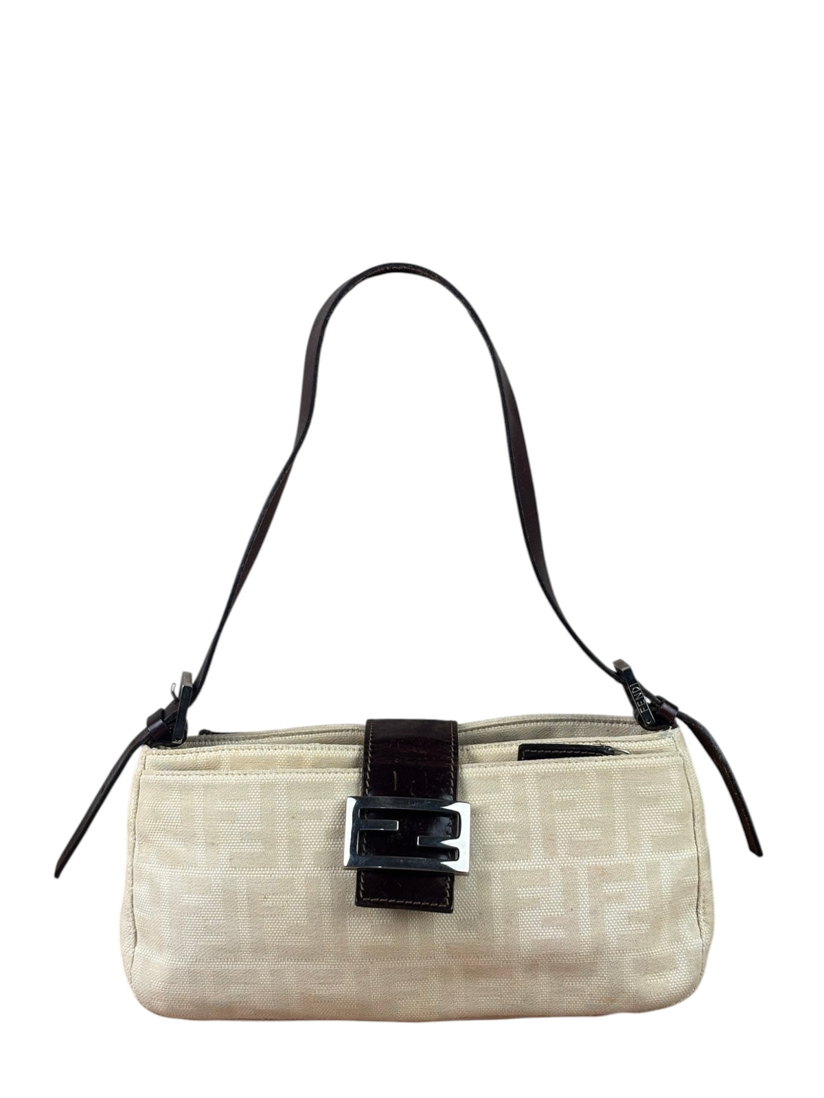 Fendi Cream Zucca Canvas Baguette Shoulder Bag