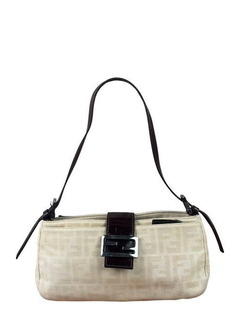 Fendi Cream Zucca Canvas Baguette Shoulder Bag