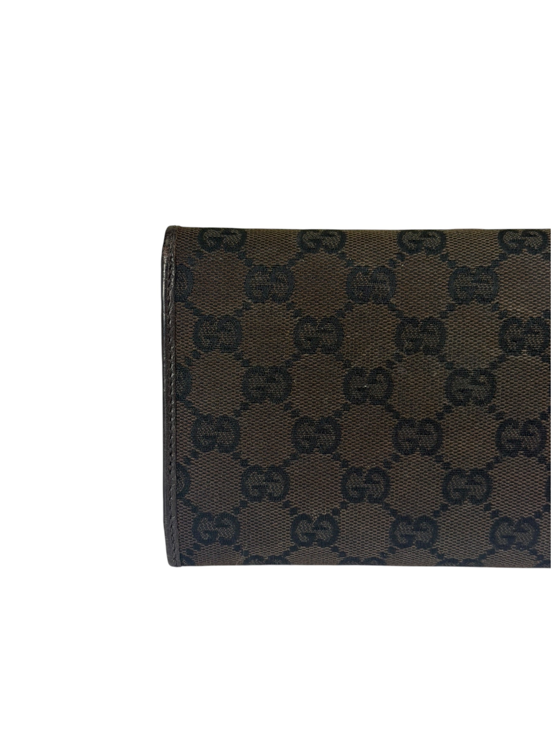 Gucci Brown Leather Trim GG TriFold Long Wallet