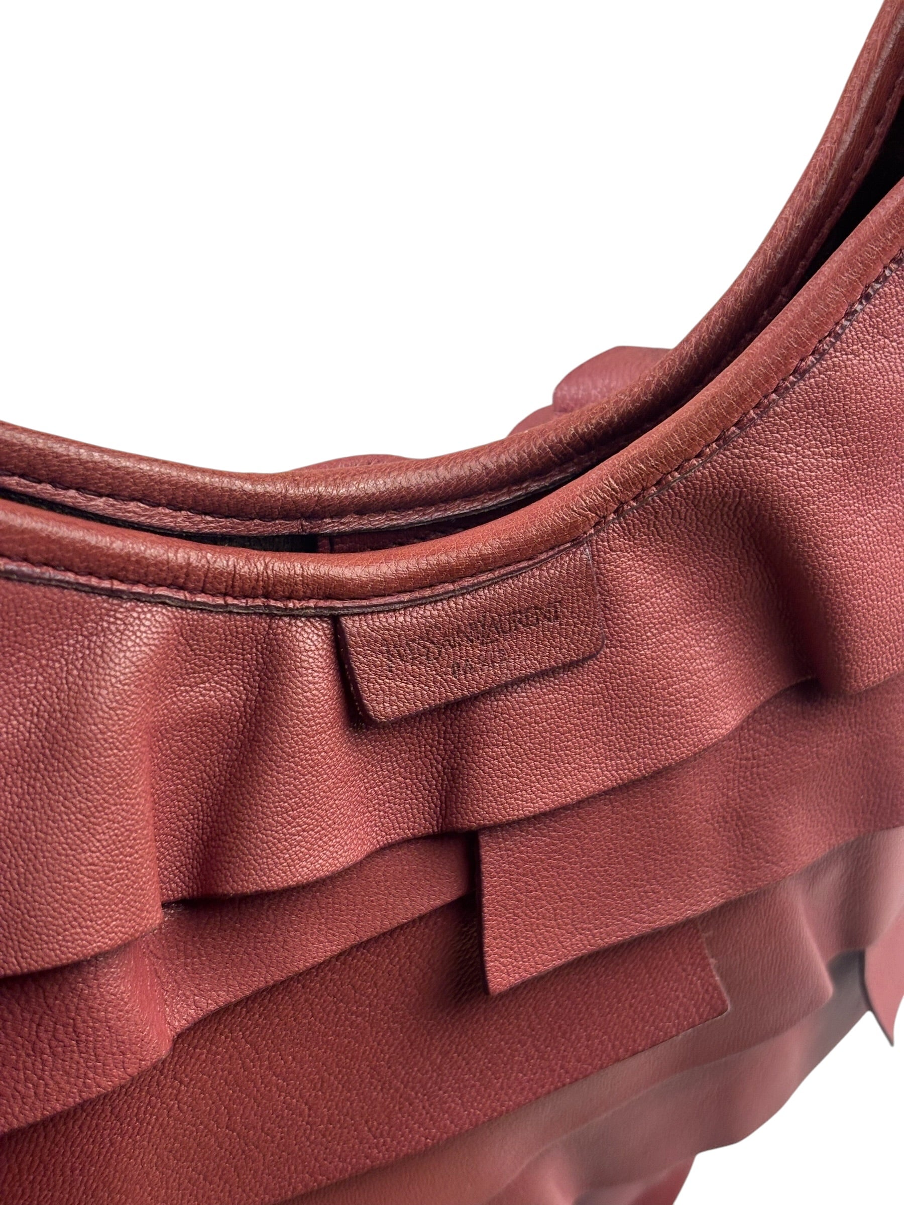 Yves Saint Laurent Dusty Rose Leather Tropez Ruffled Frilled Hobo Bag