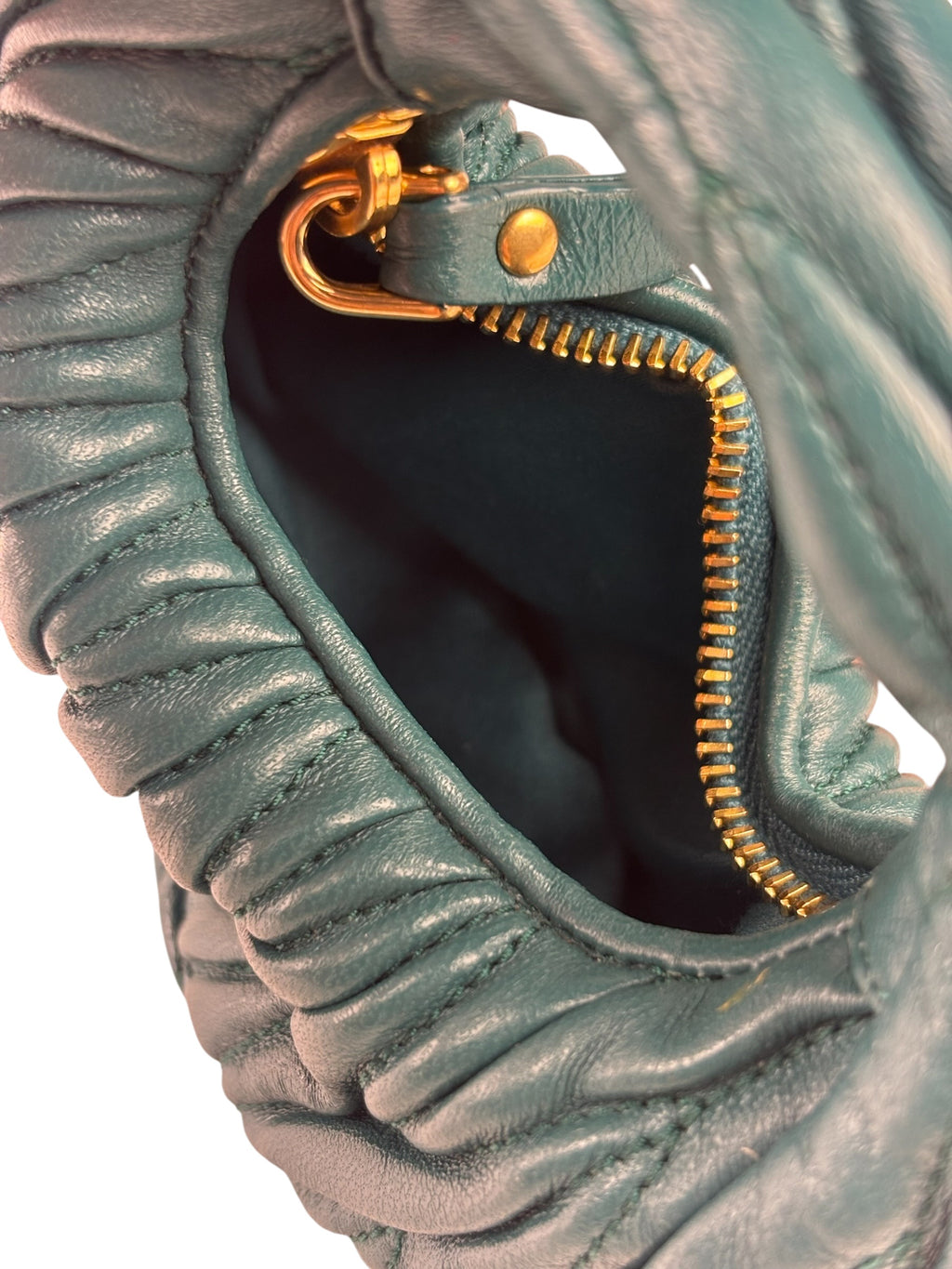 Miu Miu Dark Green Nappa Leather Wander Matelasse Micro Hobo Bag