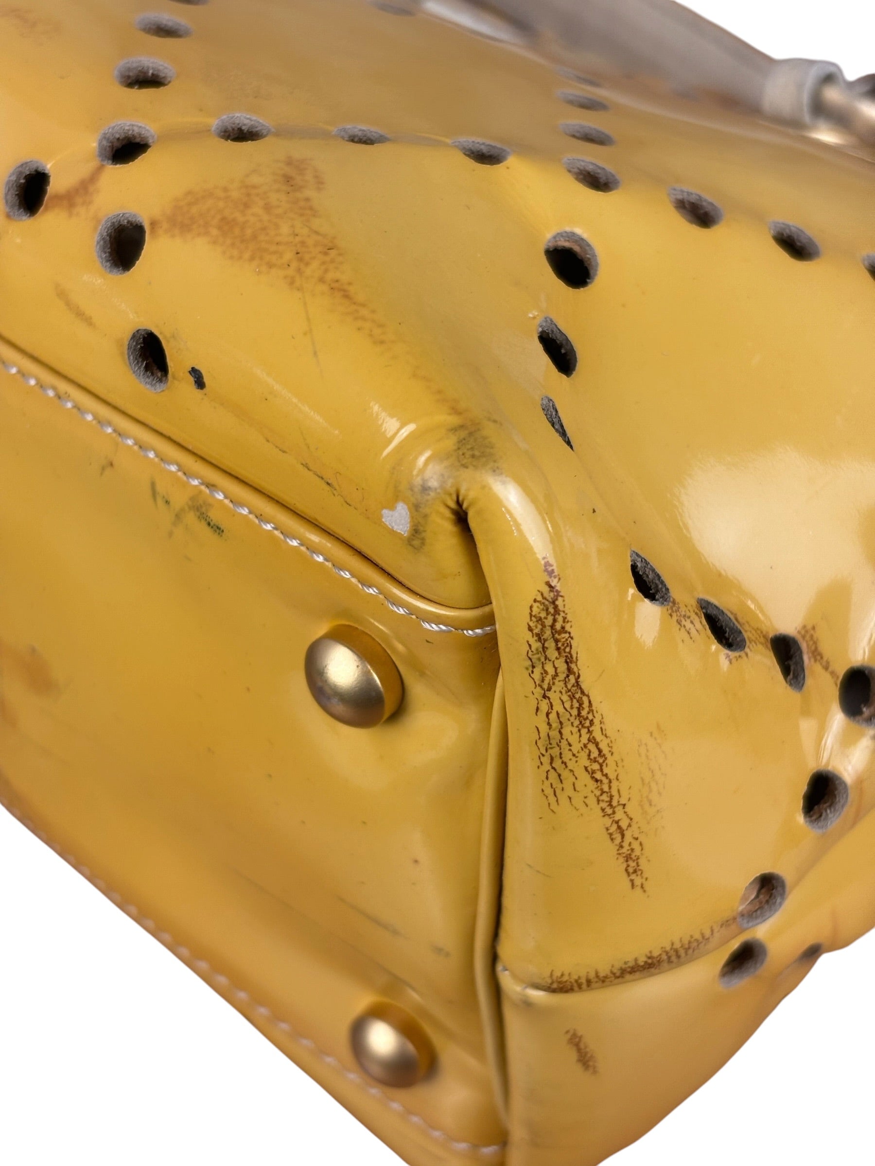 Chanel Vintage Yellow Patent Leather Perforated Tote Bag 1987