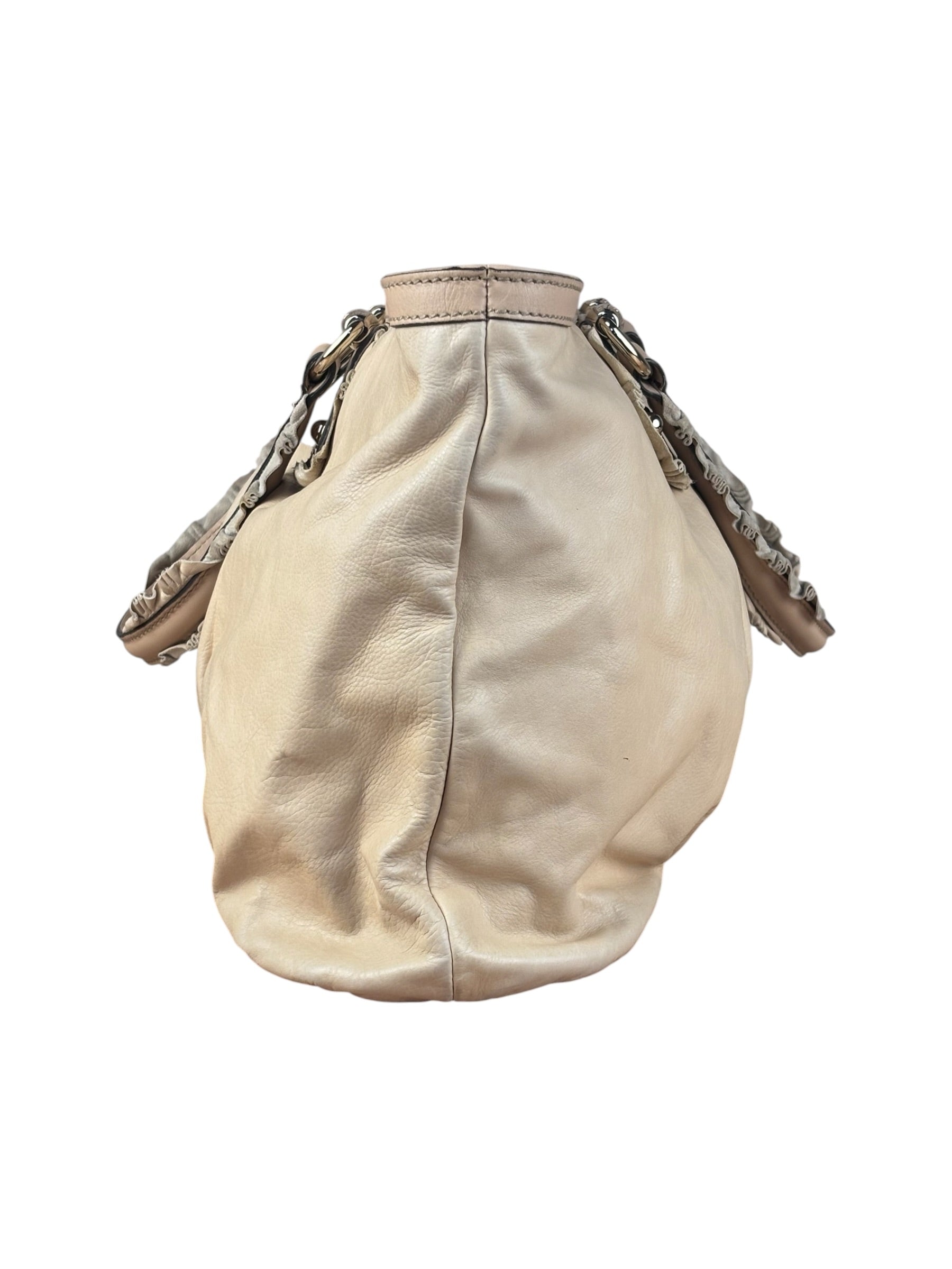 Gucci Vintage Beige Leather Ruched Handle Tote