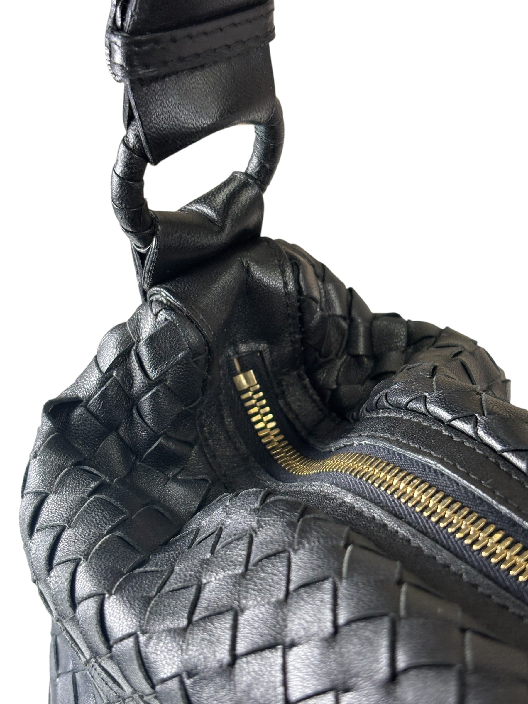 Bottega Veneta Black Intrecciato Woven Hobo Bag