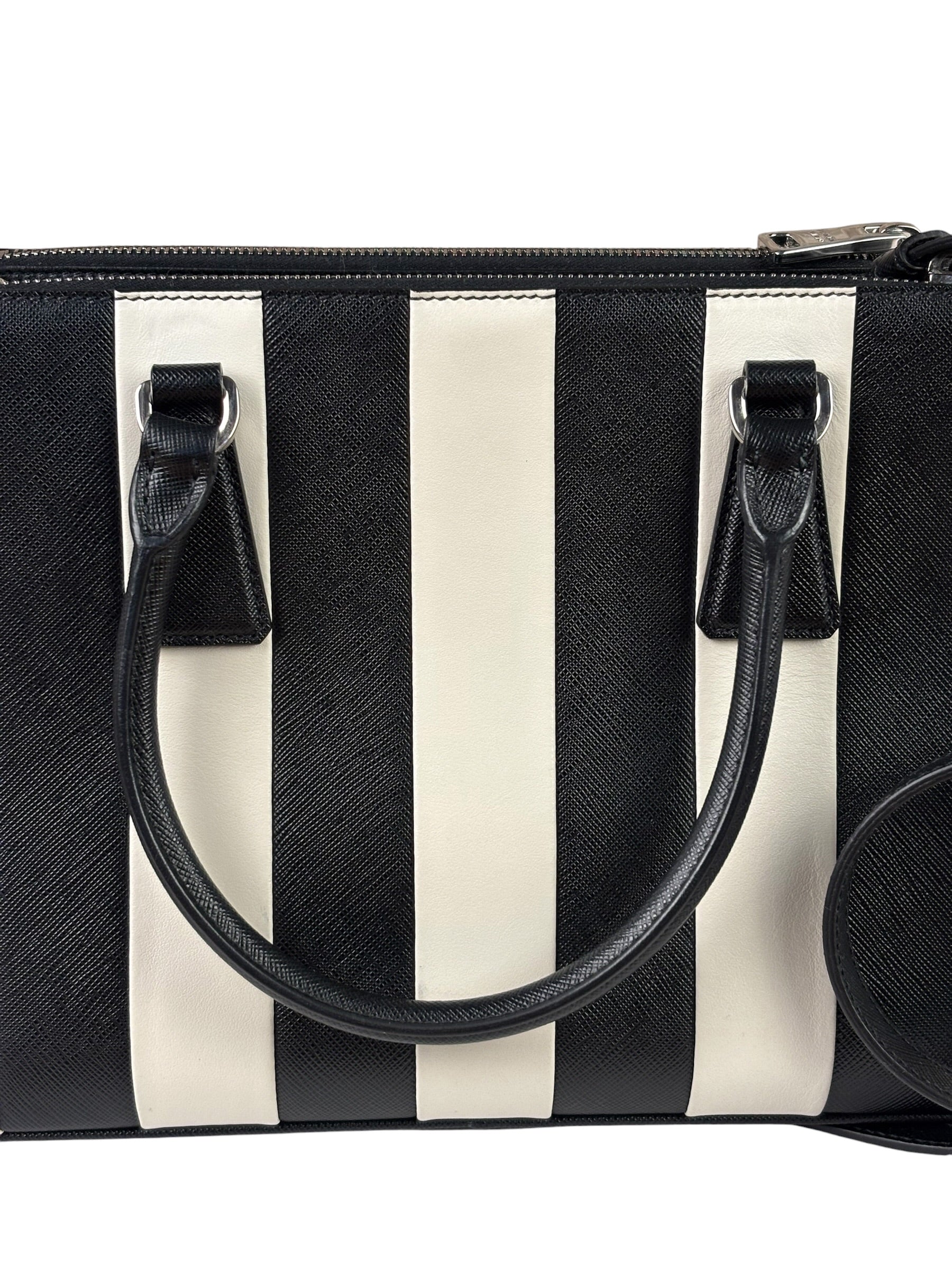 Prada Black/White Saffiano Leather Striped Two-Way Bag