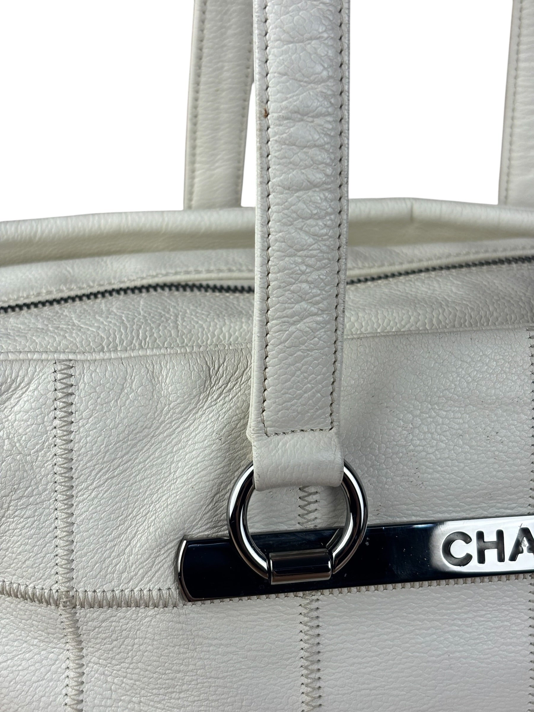 Chanel White Chocolate Bar Quilted Caviar LAX Bowler Bag 2004
