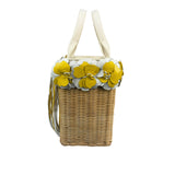 Prada Midollino Leather Trim Wicker Canvas Flower Basket