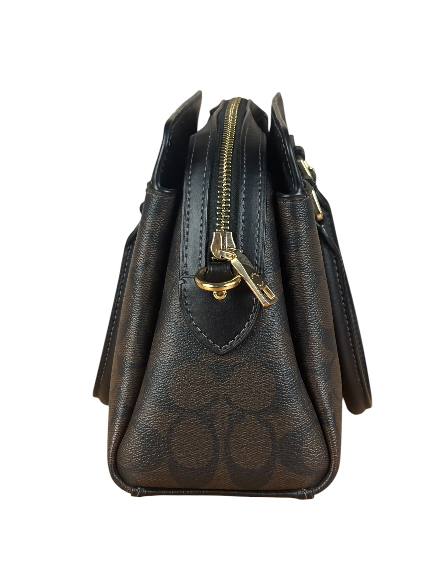 Coach Brown/Black Canvas Mini Darcie Carryall Two-Way Bag